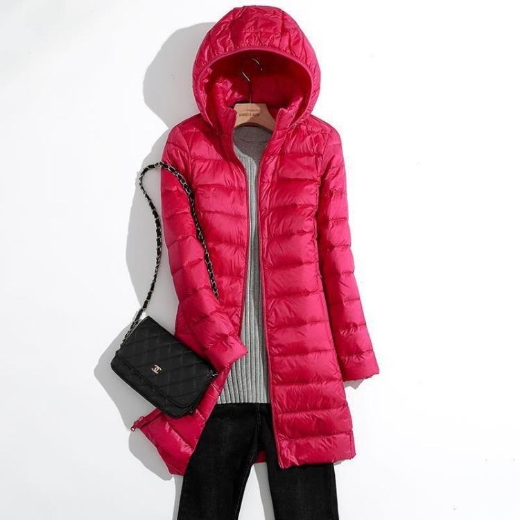 Winter Autumn Women Plus Size Lightweight Down Jacket Detachable Hood Warm Mid Length Coat
