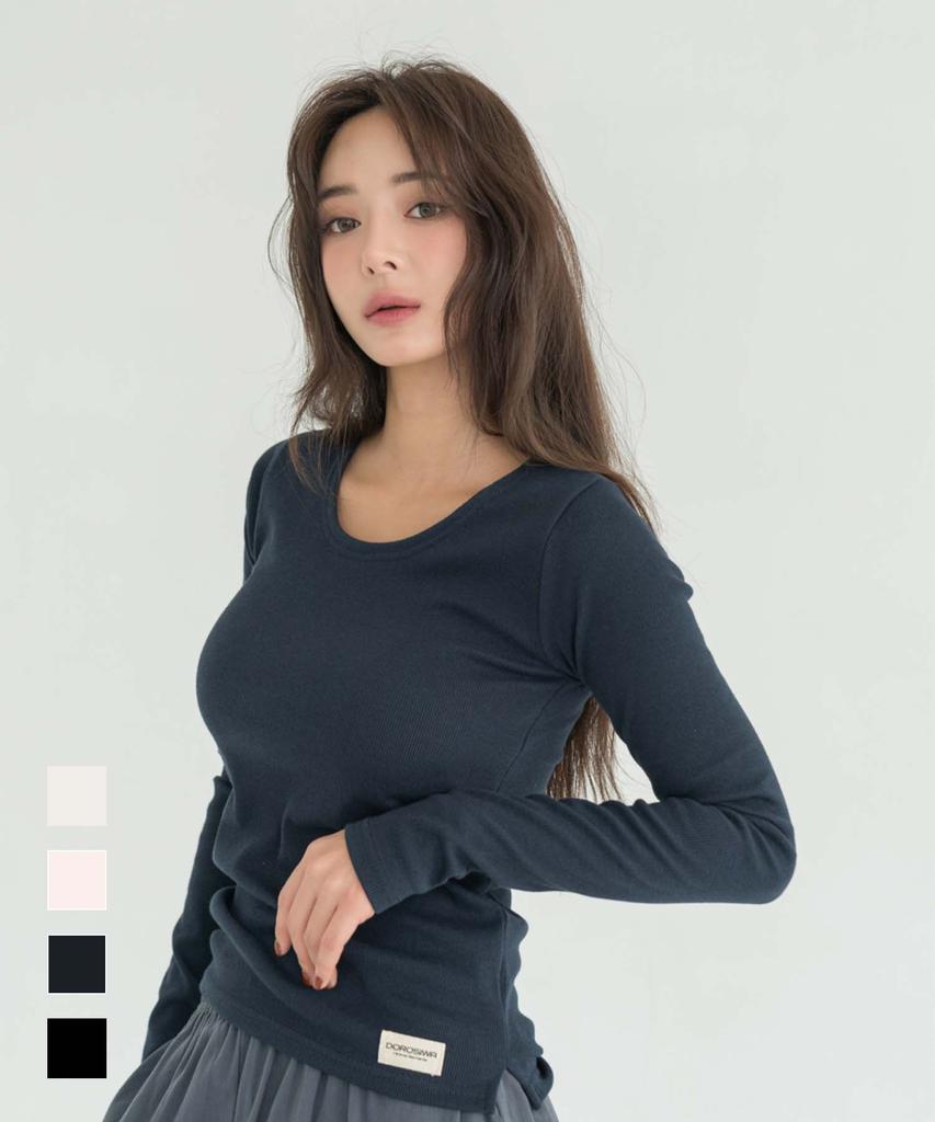Dolosiwa Minimal Garments Ribbed Long Sleeve Top (Built-In Cap)_4Colors