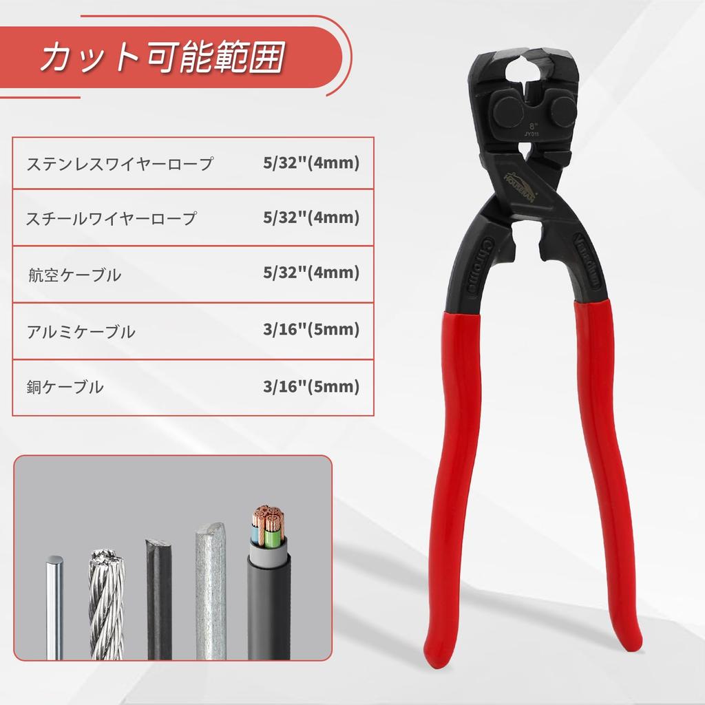 HOUSERAN CRV End Metal Cutting Removes Crimps and Removes and More Nippers, 20cm, Heavy-Duty Tool, Wires, Nails,