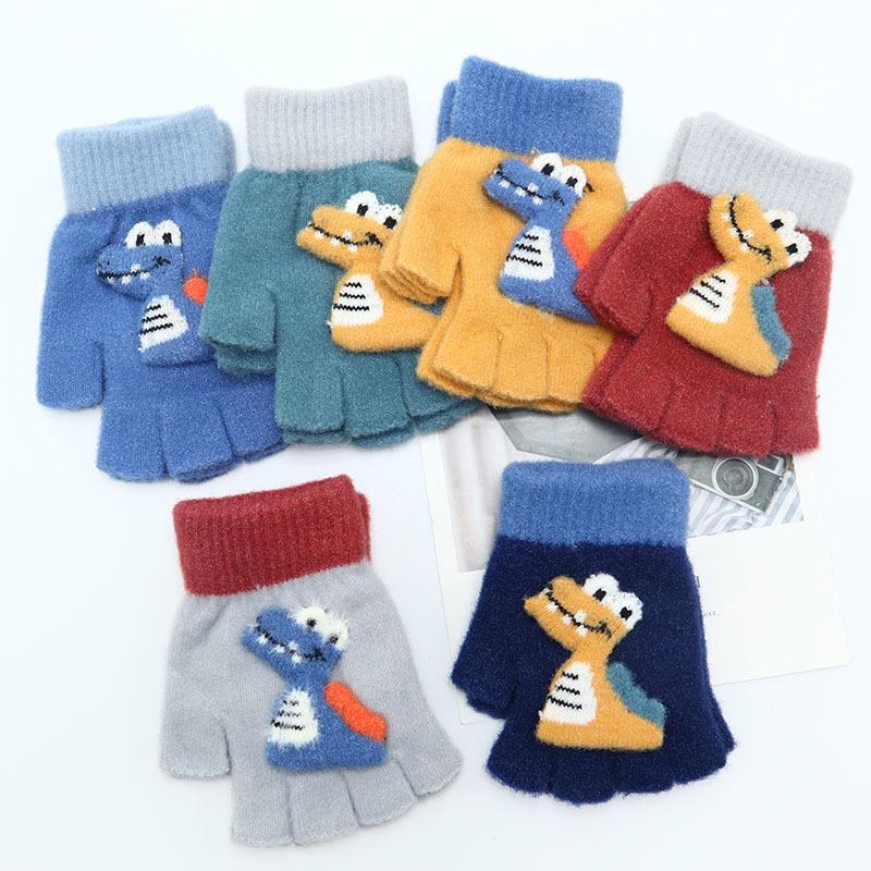 Children's Winter Wool Flip-Top Gloves - Warm, Cartoon Design for Elementary Boys & Girls