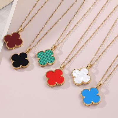60/90cm Long Fashion High Class Feeling Four Leaf Clover Necklace Single Pendant Double Sided Necklace Women's Necklace