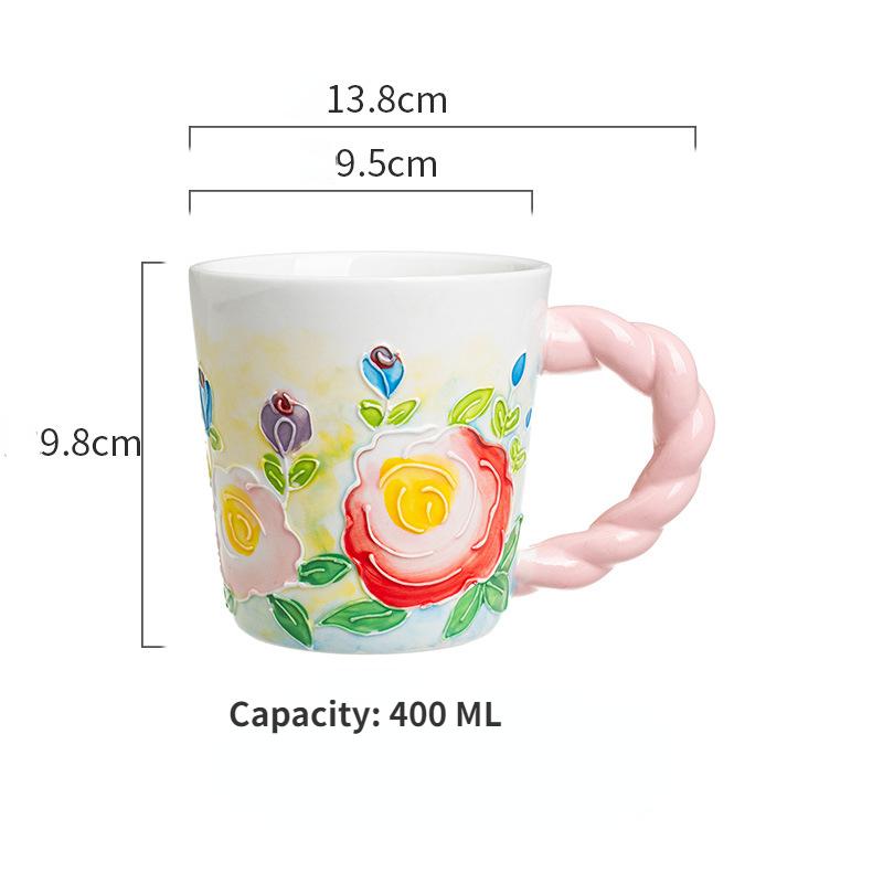 Cana decorativă din ceramică cu design unic cu flori pentru cafea și lapte