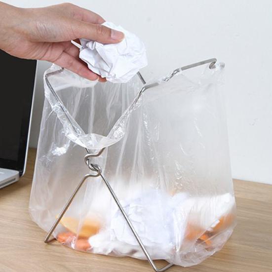 Stainless Steel Garbage Bag Holder Hanging Design Folding Structure Versatile Folding Waste Bin Stand No-installation Garbage Holder