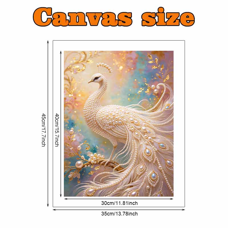 Elegant White Pearl Peacock 5D DIY Pearl Gemstone Art Diamond Painting Kit for Adults/Beginners Gift Ideas Home Decor Wall Art Craft