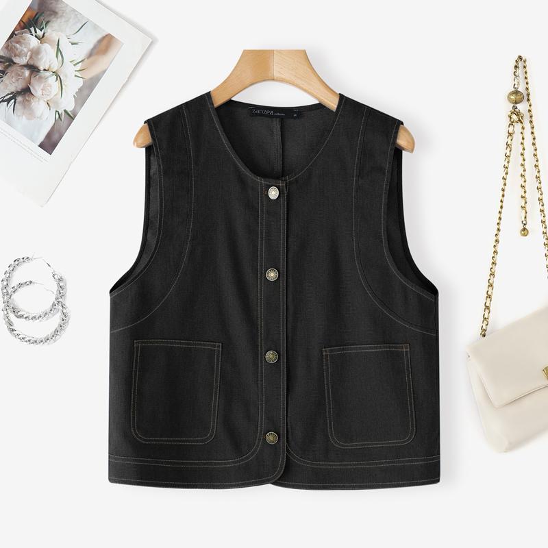 ZANZEA Women Summer Casual Round Neck Sleeveless Vest Tops