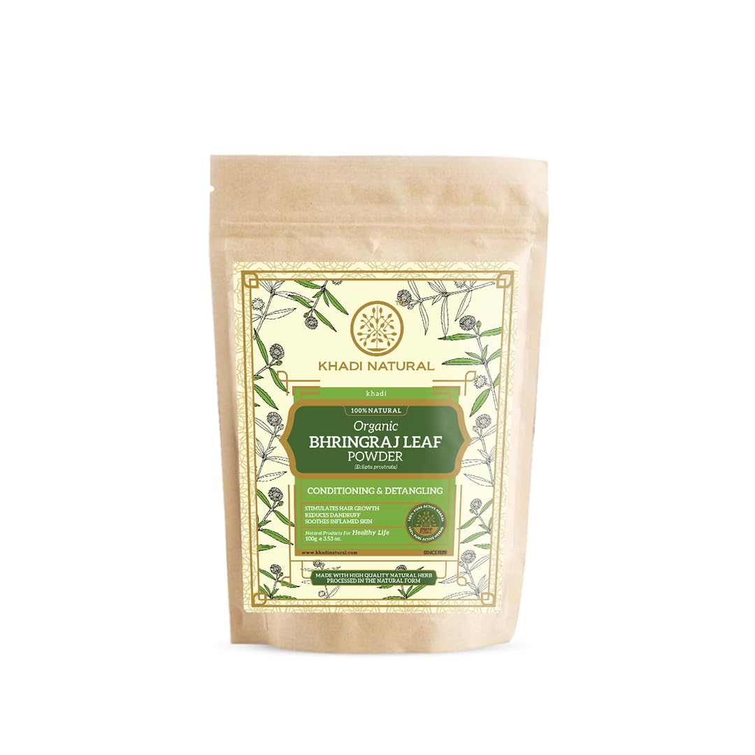 Khadi Natural Bhringraj Leaf Powder | Organic Powder for Healthy Hair | Anti-Dandruff | Herbal Powder for Hair Growth | Suitable for All Hair Types