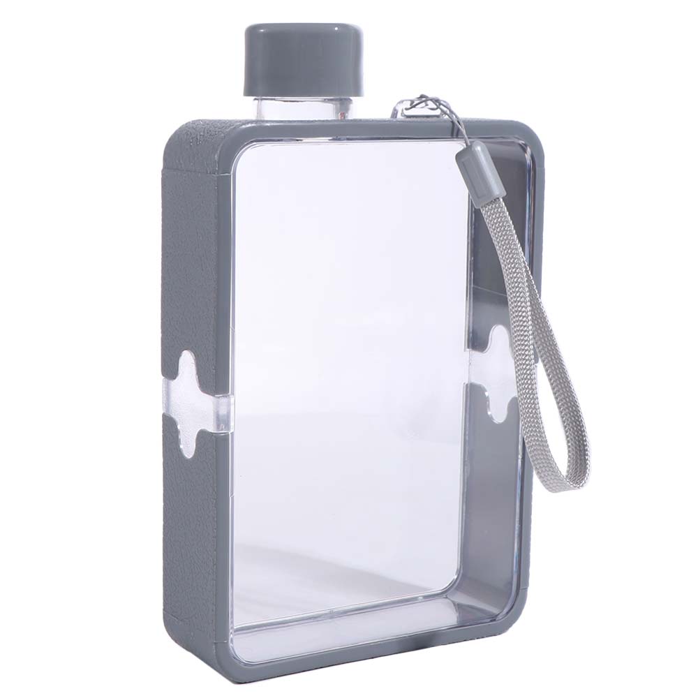 

Drinkware Portable A5 Water Bottle Flat Plastic Water Cup Leak Proof Heat-resistant Tea Kettle Student 380ml сірий