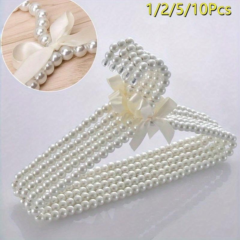 Plastic White Faux Pearl Beaded Bow Clothes Hanger Storage Hanger for Drying Storing Coats Shirts Pajama Pants Wedding Dresses Skirts Home Decor Fall