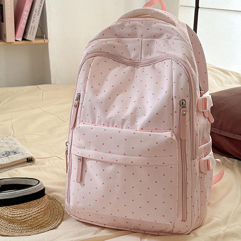 Polka Dot Lightweight Backpack for High School Girls, Simple and Trendy Design