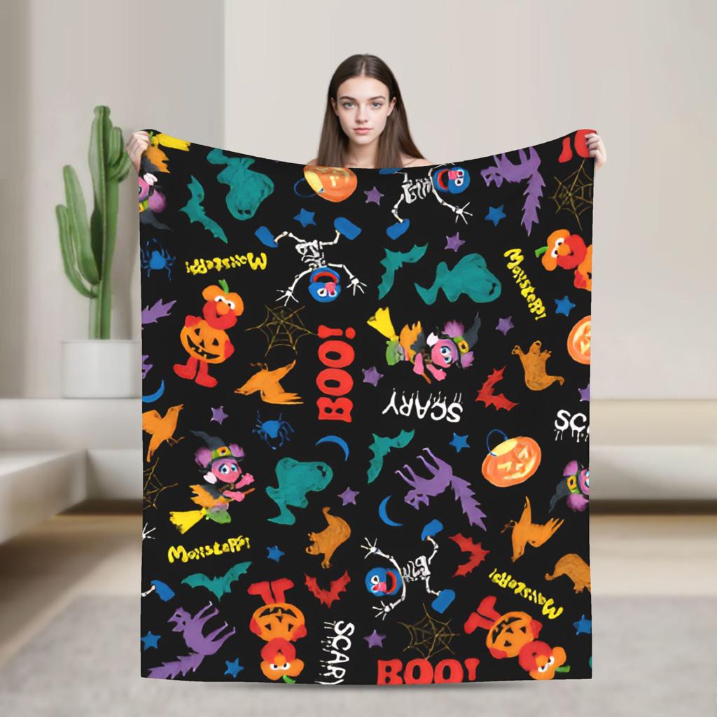 Oscar the Grouch Big Face Blanket S-Sesames Streets Warm Soft Plush Bedding Throws For Couch Chair Sofa Bed Bedspread Bed Cover