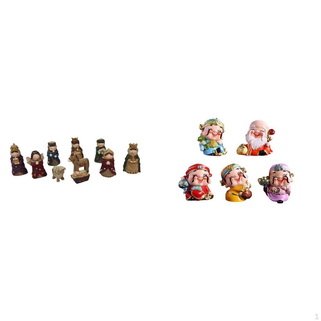 Christmas Nativity Scene Figurines Set Religious Tabletop Ornaments God of Fortune Mini Statues
