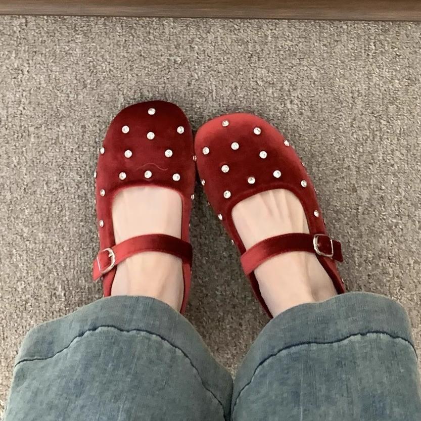 Baotou half slippers women's summer wear rhinestones gentle ballet flat Mary Jane single shoes