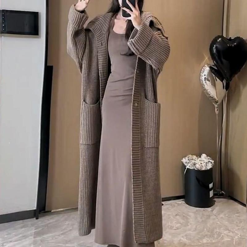 Autumn and Winter New Loose Lazy Wind Outside Wear Knitted Cardigan Women's Fashion Casual Long Sweater Jacket Top
