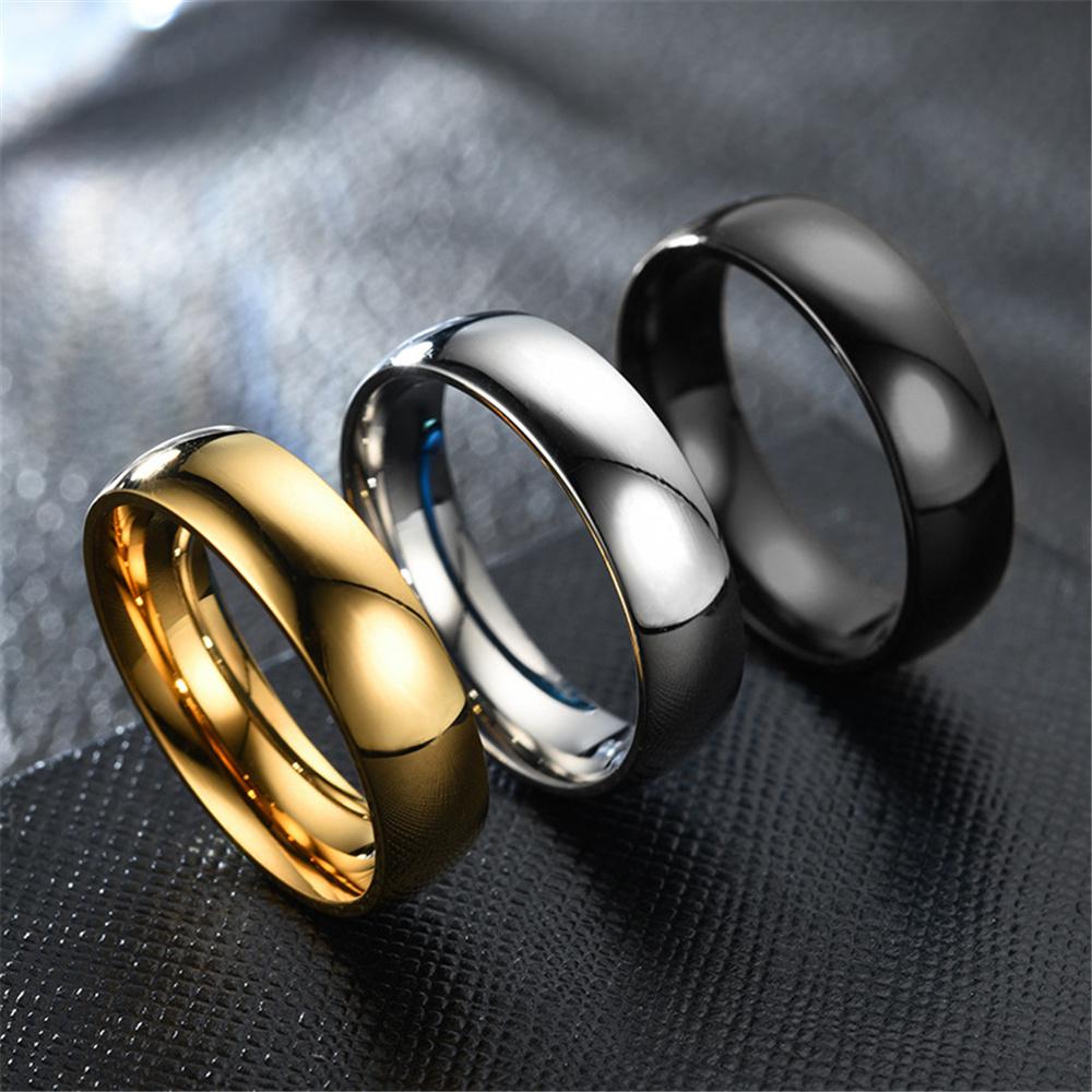 6mm Simple Ring Classic Smooth Gold Color Stainless Steel Wedding Engagement Rings for Women and Men Jewelry Wholesale