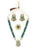 Green Beaded Meenakari Long Kundan Necklace Earring & Ring Set For Women