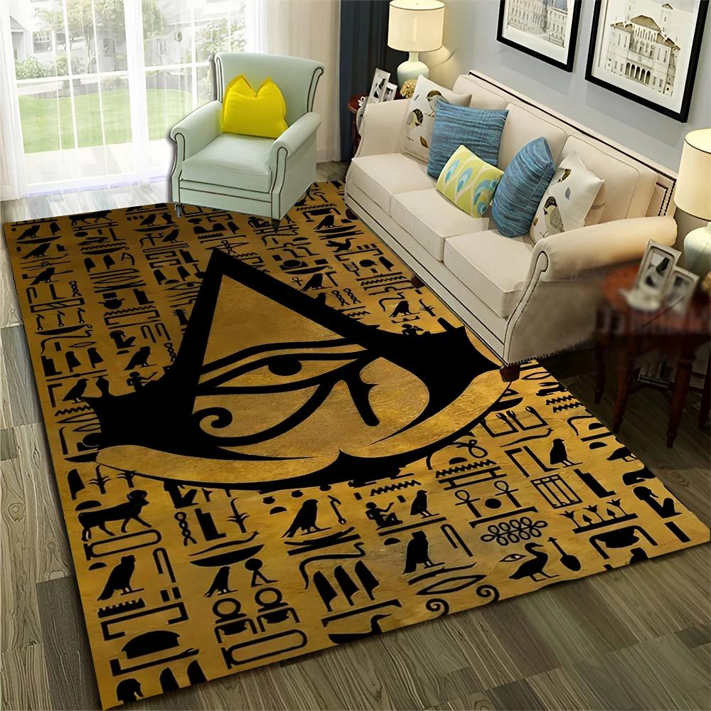 3D Egyptian Pharaoh Hieroglyphics Carpet Rug for Home Living Room Bedroom Sofa Doormat Decor,kids Area Rug Non-slip Floor Mat