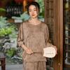 Women Vintage Jacquard T-Shirts O-Neck Seven Sleeve Spring High Quality Women Soft T-Shirts