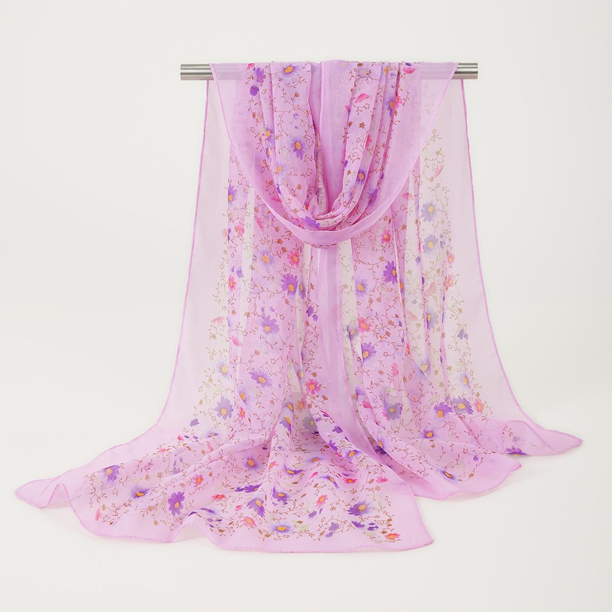 

Summer Lightweight Chiffon Silk Scarf Elegant Floral Printed Shawls Travel Beach Sunscreen Towel Fashion Headband Turban