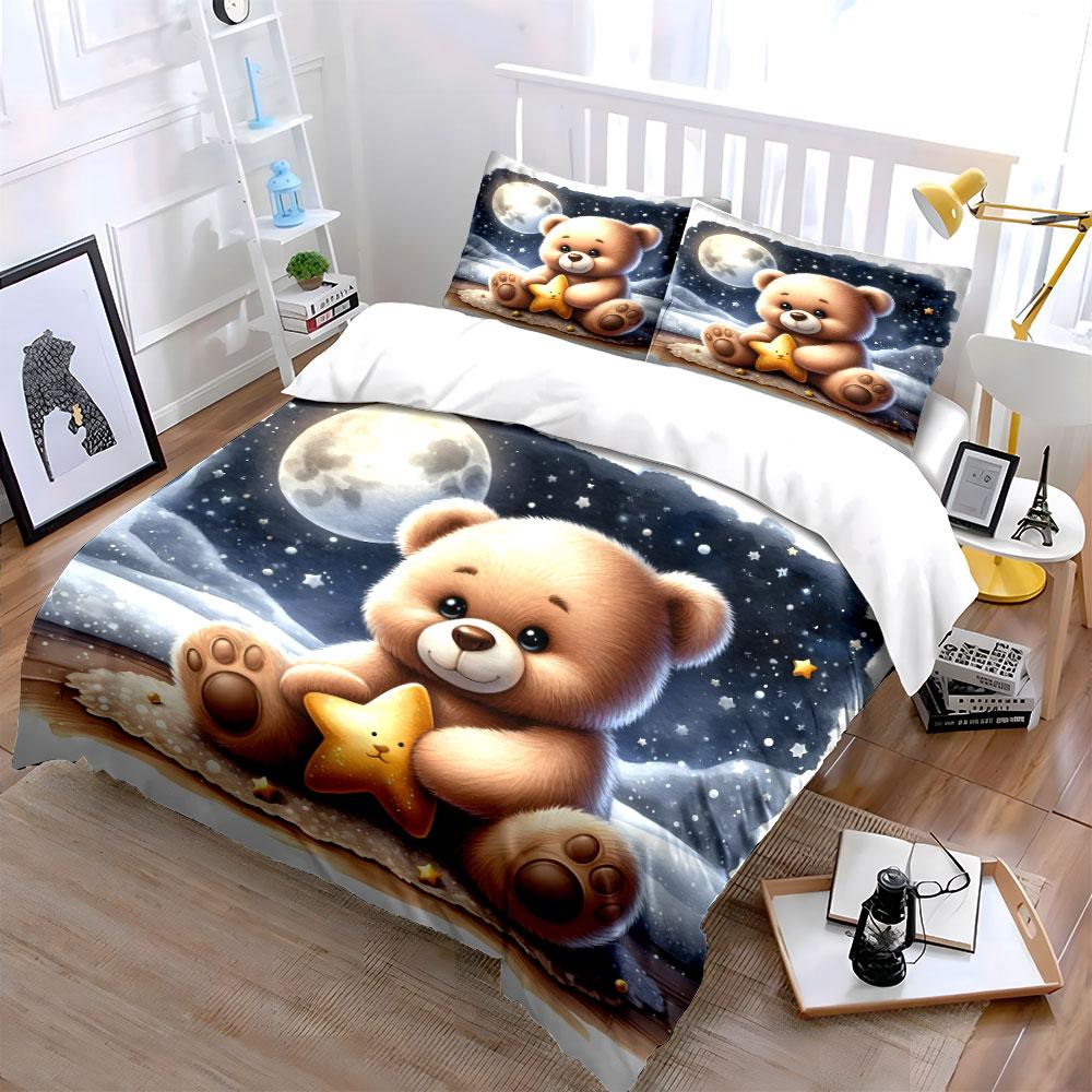 Bear, star, moon, stars. Bedding sets Duvet cover sets Duvet covers Pillowcases(1*Duvet Cover 2*Pillowcases without duvet insert)