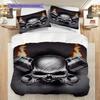 Skull Flames Wings Engines Three-piece Set (1 * Duvet Cover + 2 * Pillowcase, Without Core) 2D Flat Christmas Birthday Gift Duvet Cover and Pillowcase