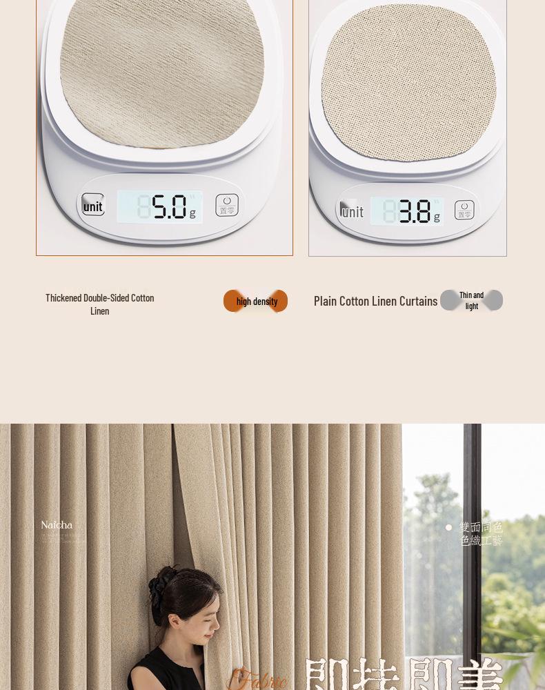 Double-Sided Cream Cotton Linen Blackout Curtains - High-End Feel for Bedroom & Living Room