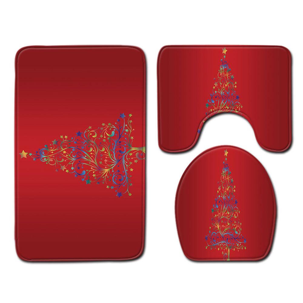 Christmas Bathroom Floor Mat Toilet Three-Piece Set