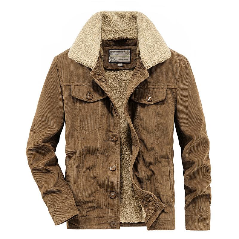 Corduroy Coat, Men's Autumn and Winter Cotton Coat, Large Size Cotton Coat, Loose Men's Clothing, Retro Velvet Thickened Cotton Coat