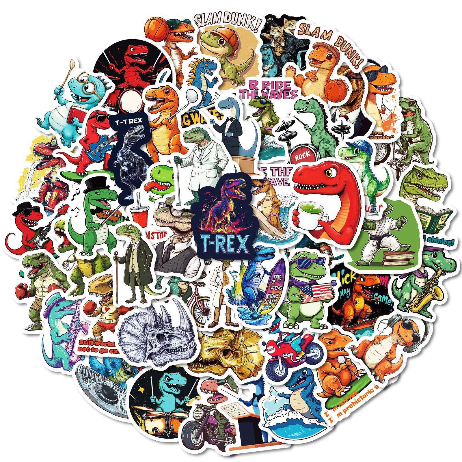 

New 50 Cute Creative Dinosaur Graffiti Decals Boxing Diving Drum Dinosaur Premium Durable Quality Useful Practical