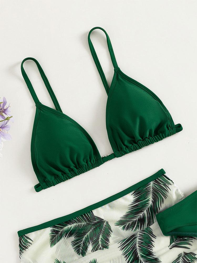 2025 European & American Girls' 3-Piece Swimsuit Set - Printed Bikini Beachwear for Medium & Large Sizes