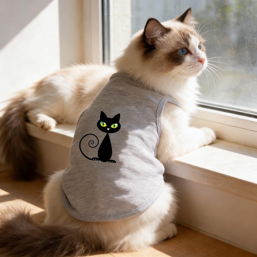 1PC Cute little black cat printed pet vest, spring new fashionable multi-color pet sleeveless T-shirt