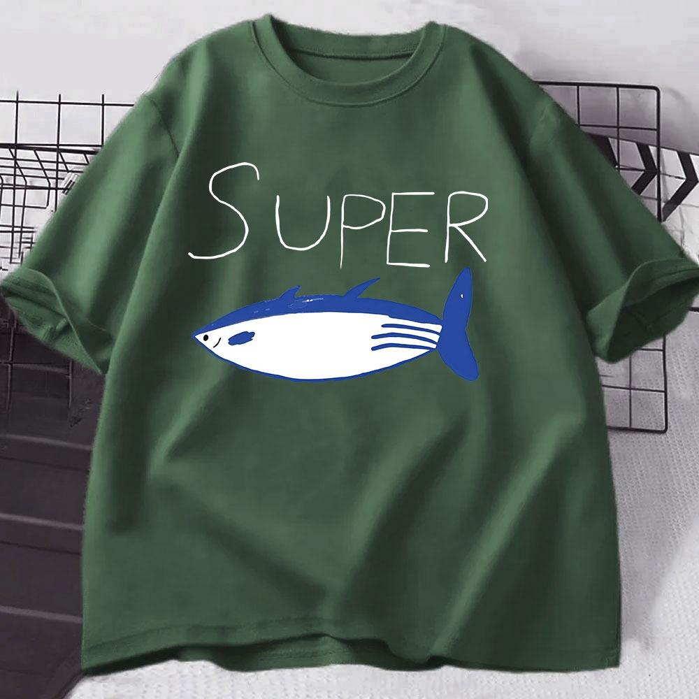 Kpop Korean Jin Super Thunfisch Fisch T-Shirts Mode Vintage Kurzarm T-Shirt Männer Frauen Kleidung Baumwolle Lässig Übergroßes T-Shirt