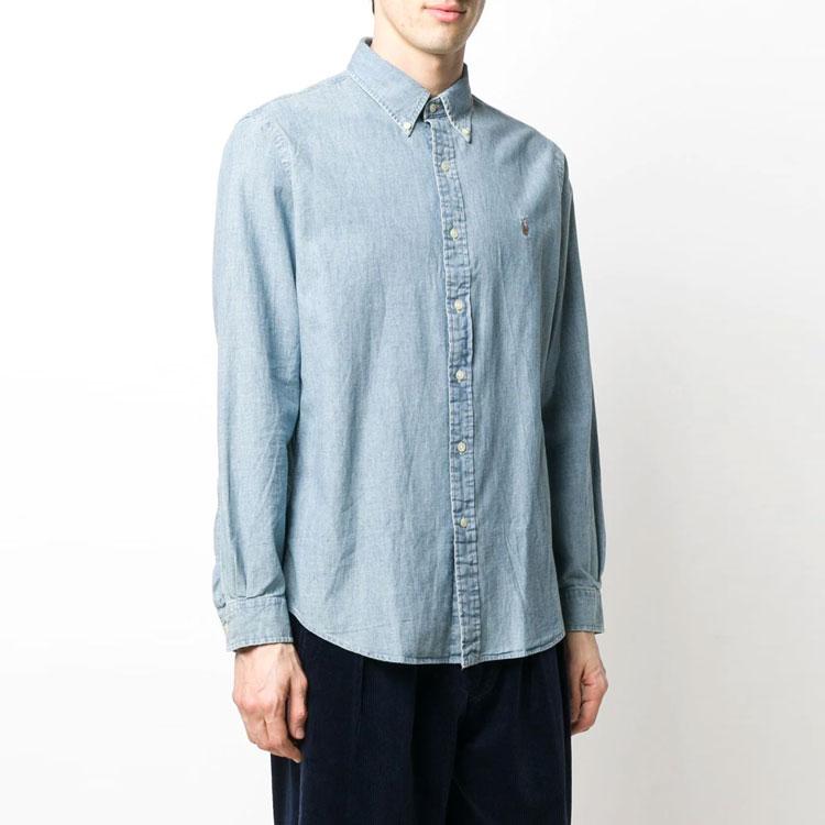 Polo Ralph Lauren FW21 Logo Embroidered Solid Color Shirt Men shirts Light-Blue 710792042001