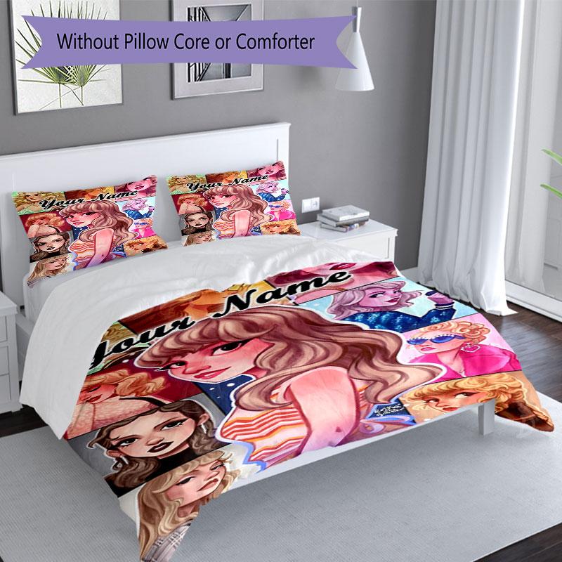 3PC Custom Name "Artistic Self-Portraits" Bedding Set Printed Bedding Set Duvet Cover Closure Includes 1 Duvet Cover & 2 Pillowcases for All Seasons B