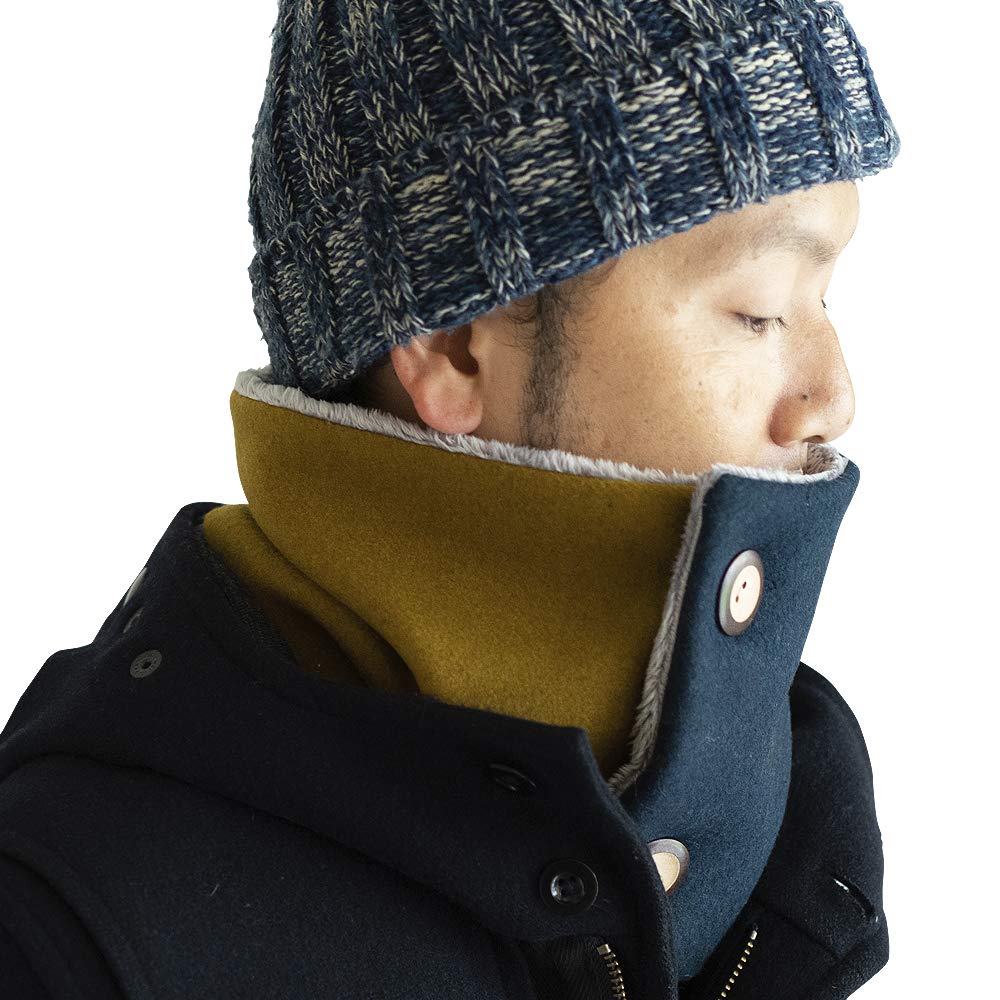 Nakota Wool Twill Neck Warmer for Men and Cold Weather Size Mustard x Blue Women, Button-Up, Protection, Autumn/Winter, Motorcycle, Large, Removable,