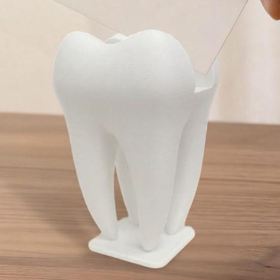 3D Printed Business Card Holder, Tooth Shaped Matte White Organizer, Minimalist Style Ornament for Dental Clinics Office Home