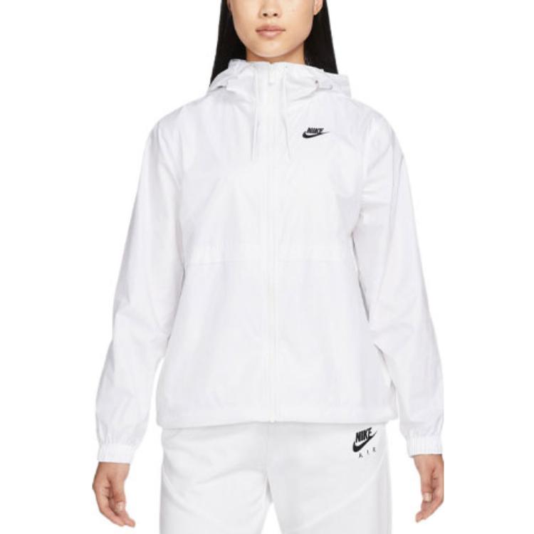 Nike Veste Coupe-vent à Capuche Sport Décontractée Couleur Unie Léger Femmes Vestes Blanc DM6180-100