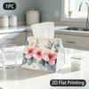 1pc Tissue Box, Watercolor Pink Flowers Soft Grace Pattern, 2D Flat Printing, Lightweight, Folds Flat, Tissue Organizer, for Cafe