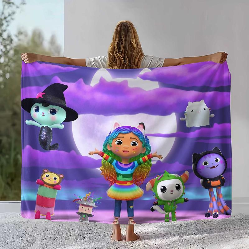Cute Gabby Dollhouse Cartoon Girl Flannel Blanket,Ultra Soft Warm Plush Throw for Home Bedroom Bed Sofa Cover Camping Picnic