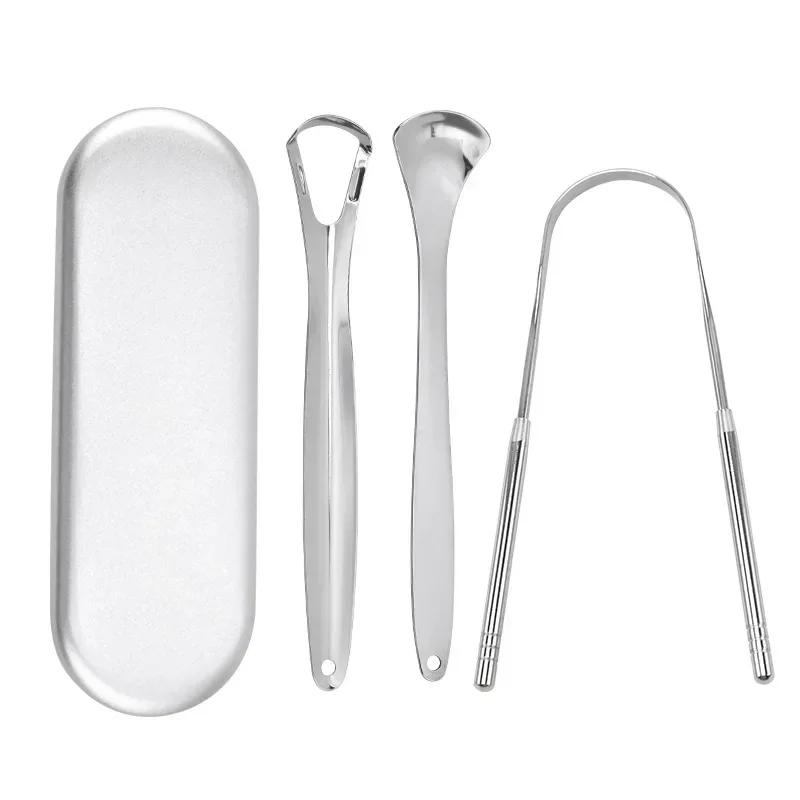 Premium 1Pcs 3Pcs Stainless Steel Tongue Scraper Cleaner For Adults Kids Portable Metal Tongue Cleaner Brush