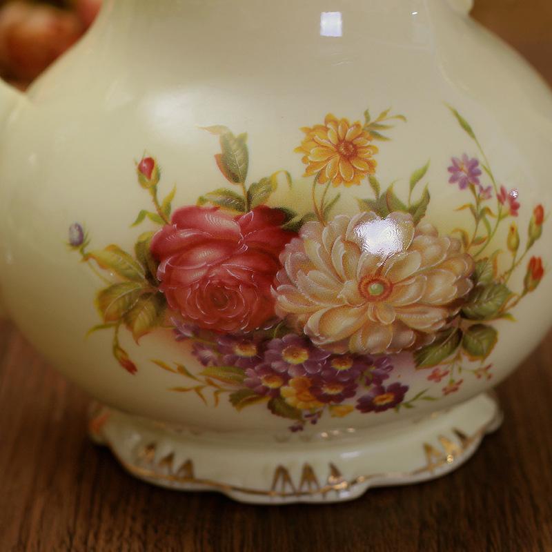 New Lvory Porcelain Coffee Pot Rose Pattern Gold Rim Tea Set Afternoon Tea Large-Capacity Household Cold Kettle Wedding Gift