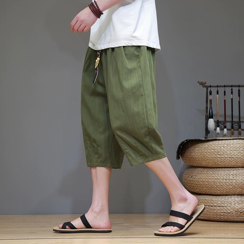 2024 Brand Linen Pants For Men Baggy Large Pocket Cropped Oversize Trousers Loose Harem Casual Pants Male