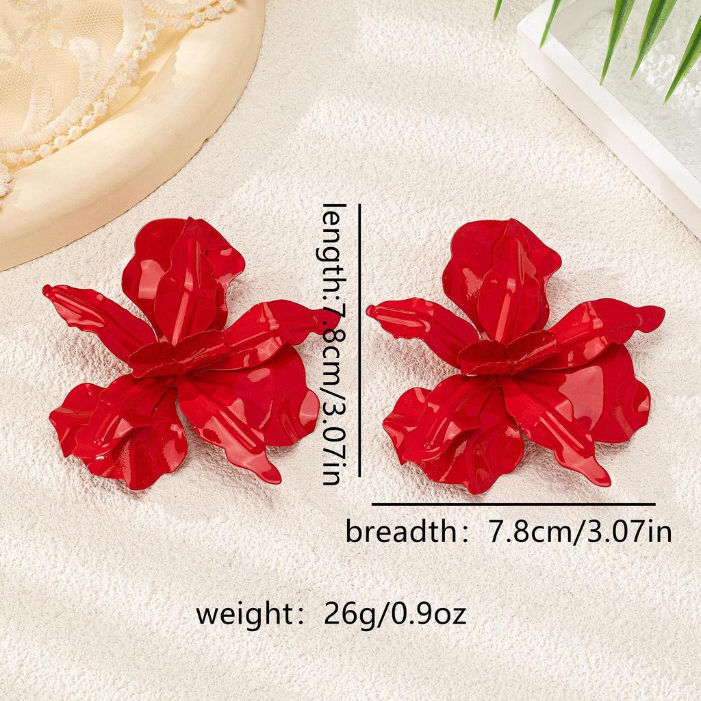 Exaggerated Red Flower Stud Earrings: Unique High-End Design for Parties