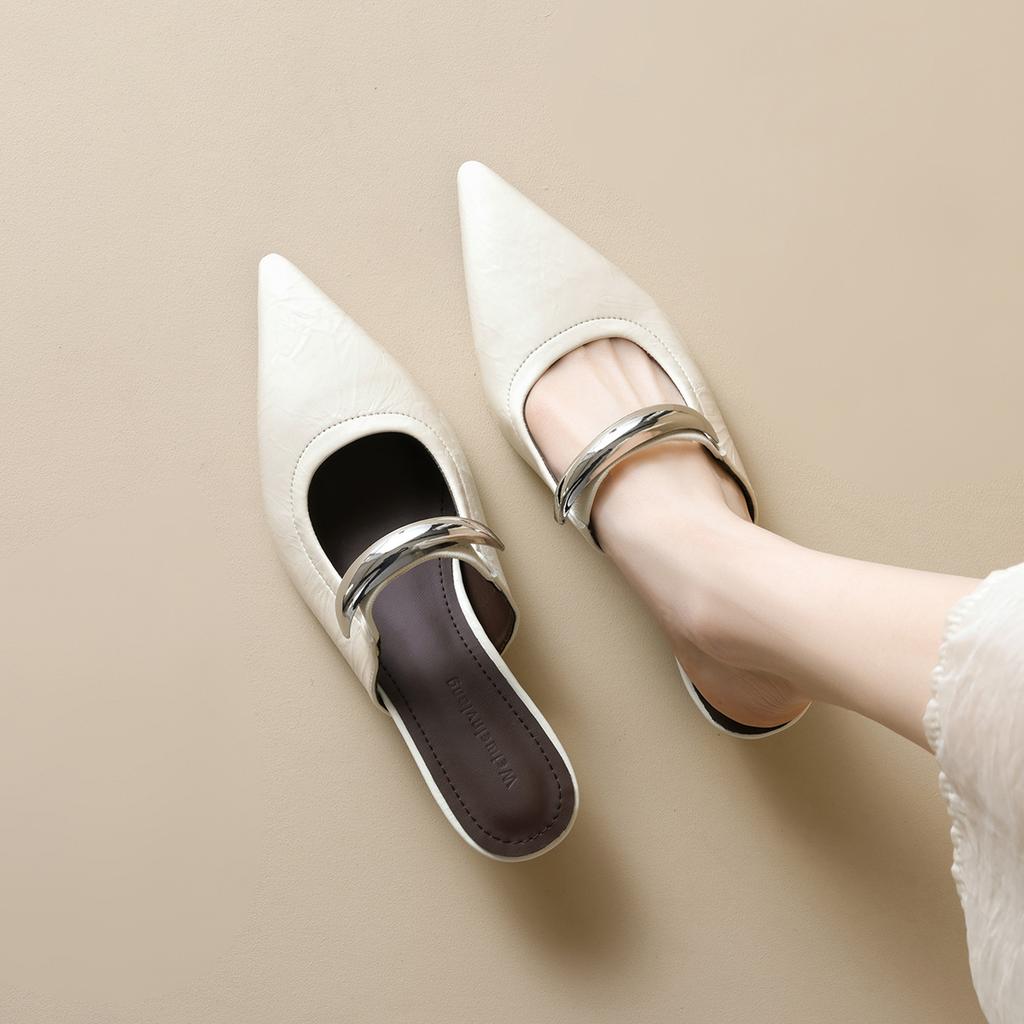 Height-increasing Bag Head Half Slippers Women's Summer Outer Wear Wedged Heels Pointed Shoes Sandals Women