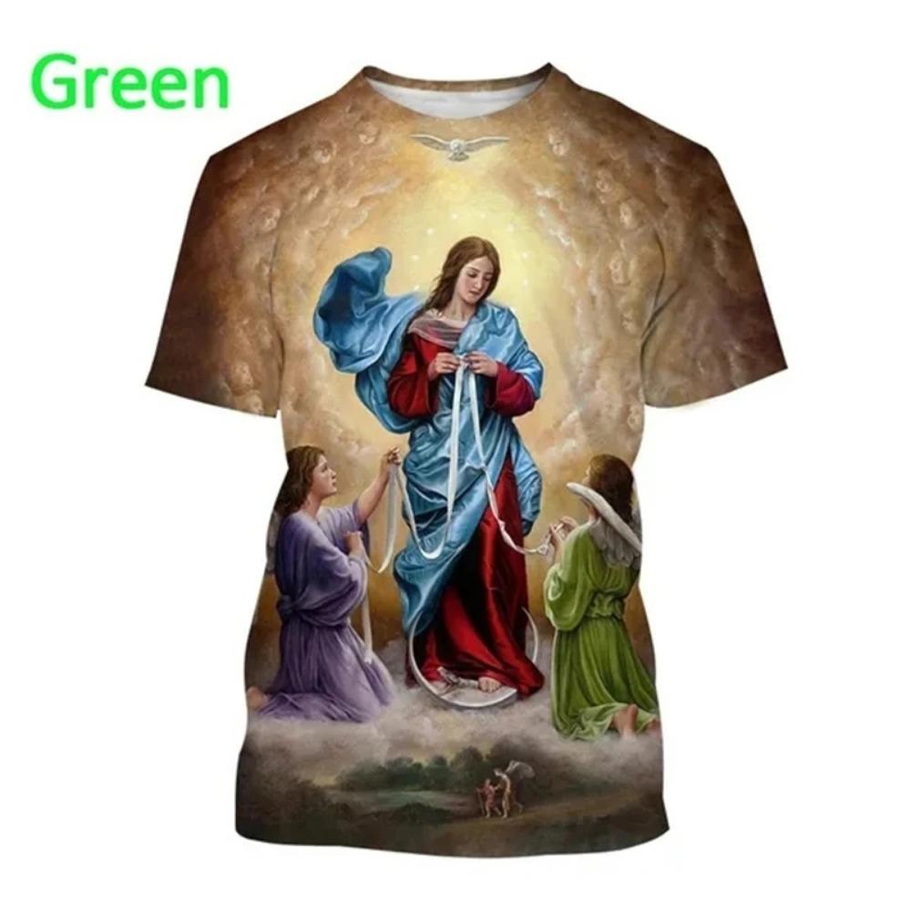 Summer Fashion Virgin Mary 3D Printing Christian Mother Of God Pattern Short Sleeved Unisex Street Faith Casual T-Shirt