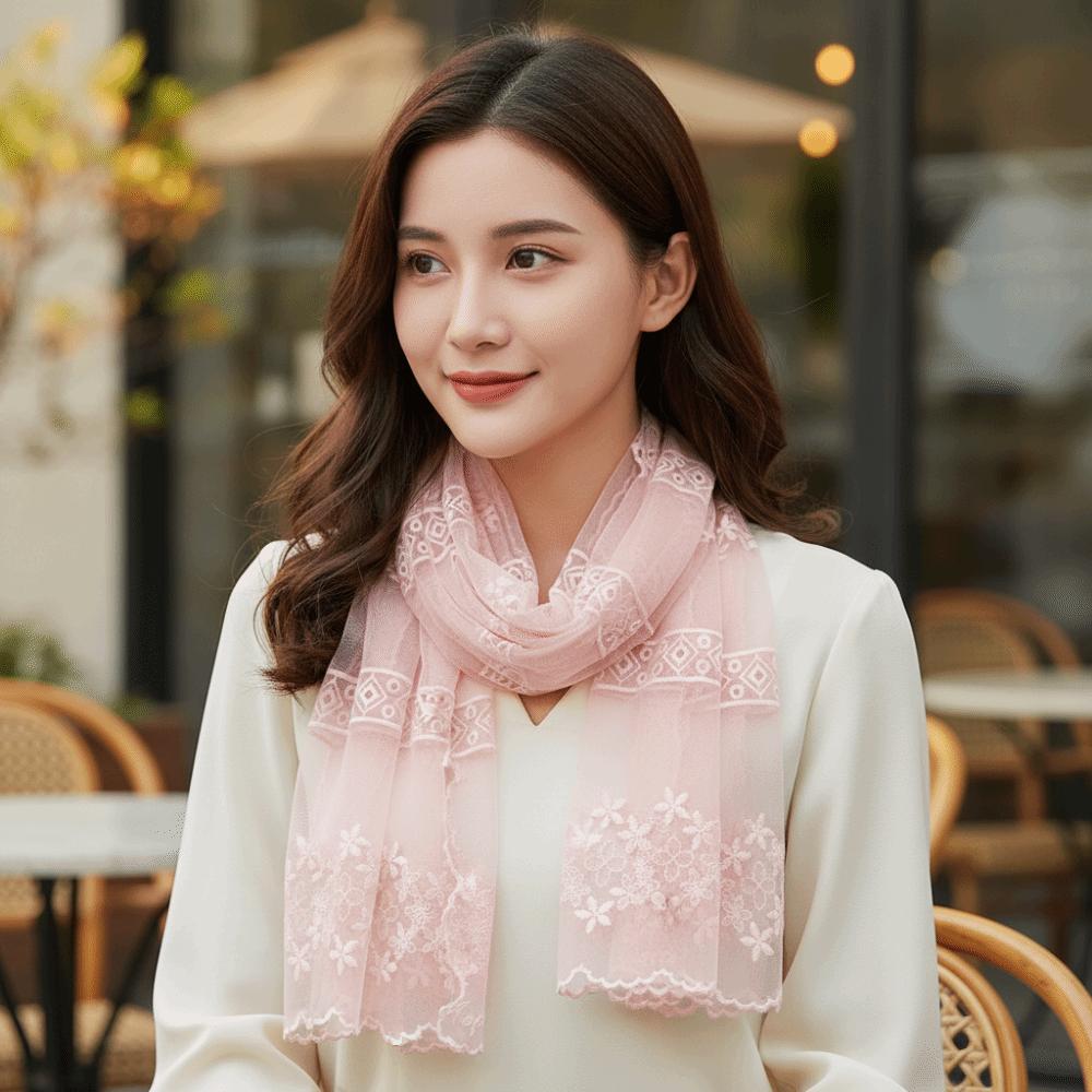 Ribbon Embroidery Lace Scarf Thin Lace Scarves Sweet Flower Scarf  Dress Decor