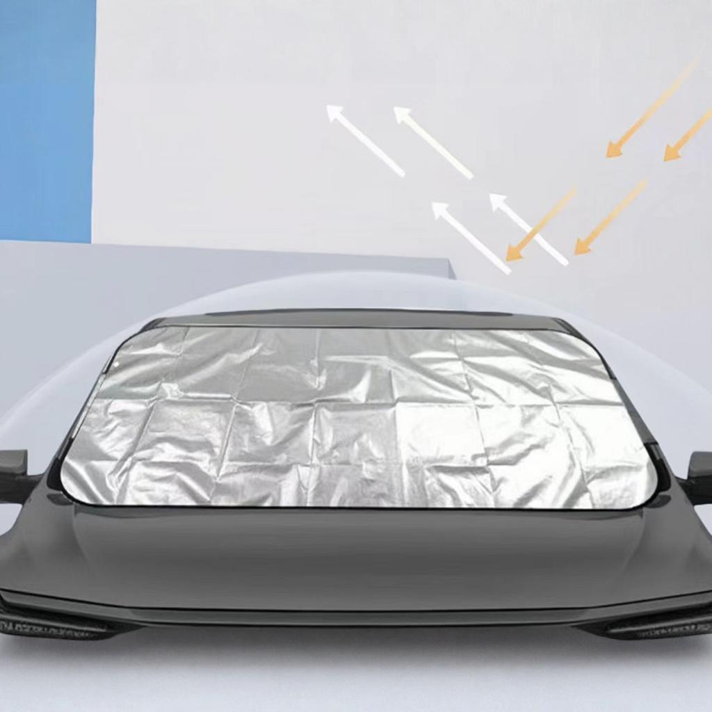 Car Windshield Snow Cover Thickened Silver Coated Fabric Snow Shield Frost Protection Front Windshield Cover with Side Flaps for Vehicles