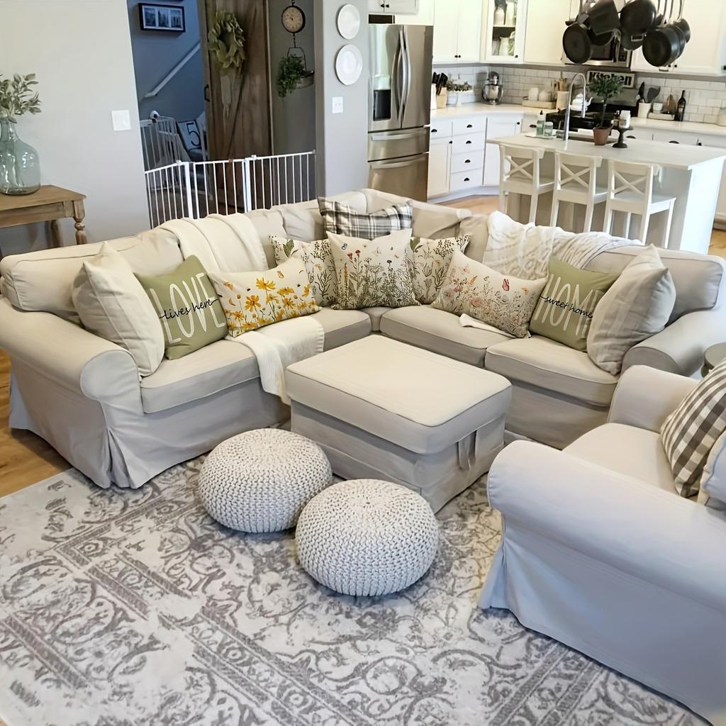 Greenery and Floral Warm Home PillowcaseBedroom Living Room Sofa Home Decor Polyester Cushion Cover with Zipper