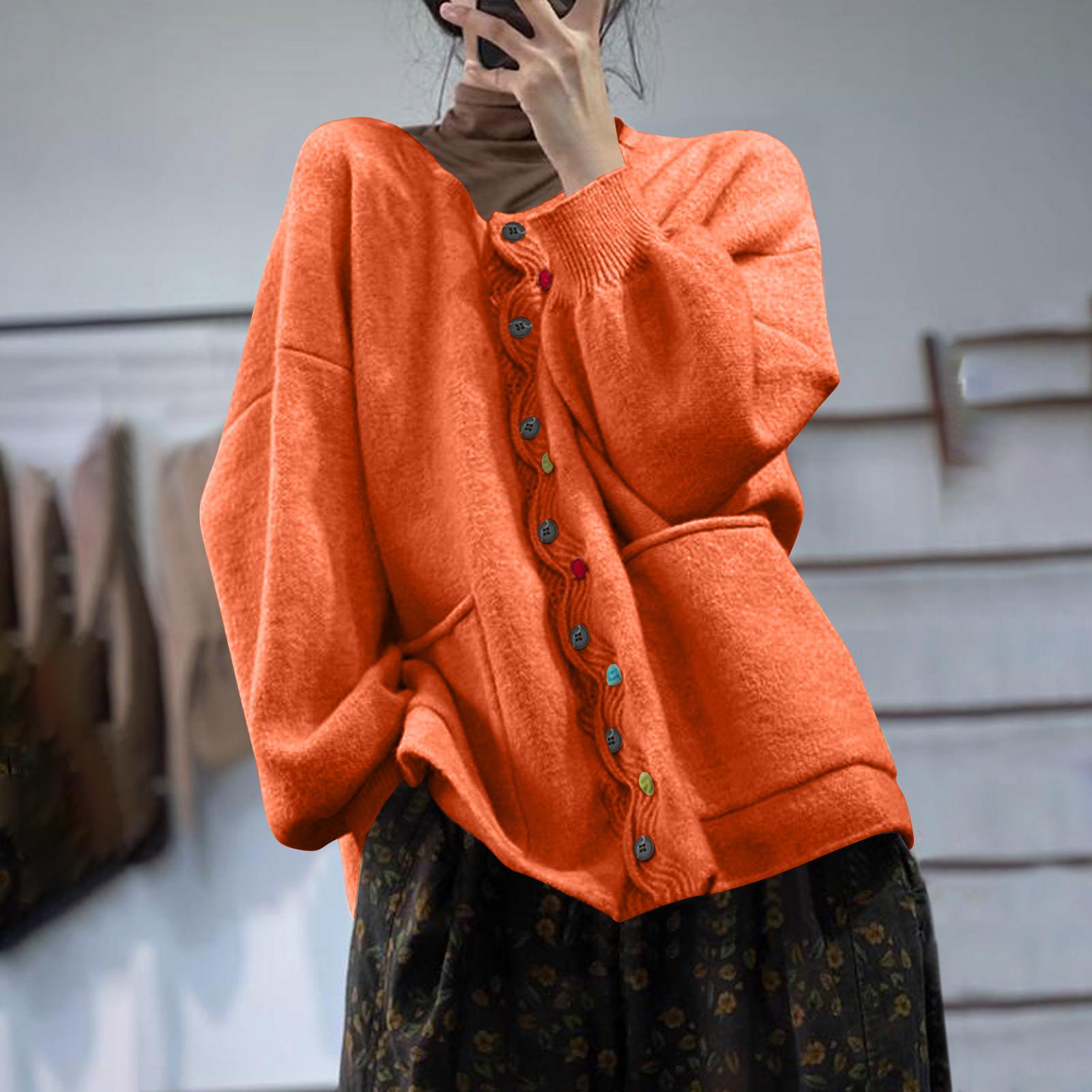 

Женские свитера на пуговицах с длинным рукавом, вязаные пальто с карманами XL красный