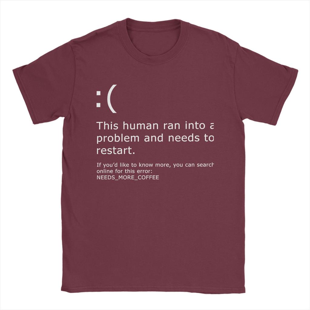 Blue Screen of Death Kaffee-Fehler Herren T-Shirt Windows T-Shirt Kurzarm Rundhals T-Shirts Reine Baumwolle Große Größen Kleidung