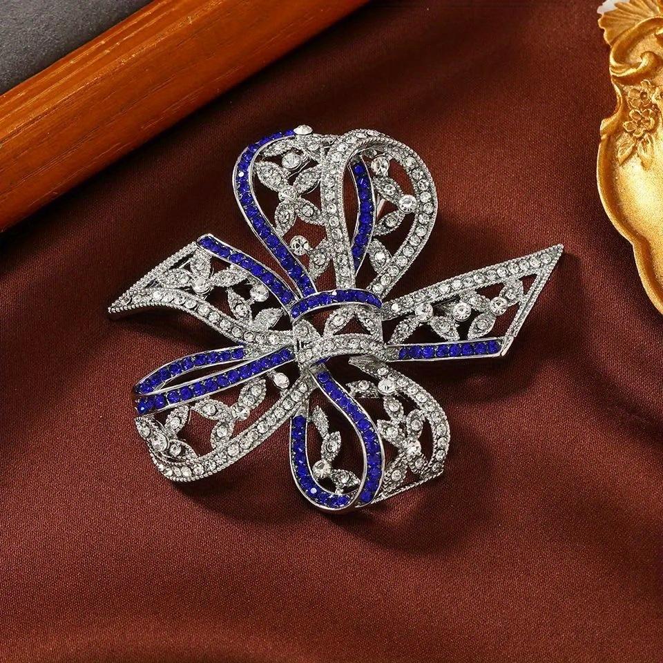 

Vintage Ribbon Bow Full Cyrstal Luxury Brooch Pin For Women Men Fashion Korean Style Elegant Badges синий
